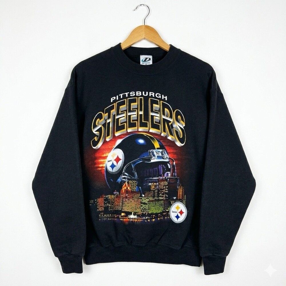 Vintage 90s Pittsburgh Steelers Sweatshirt Big Helmet City Skyline Medium